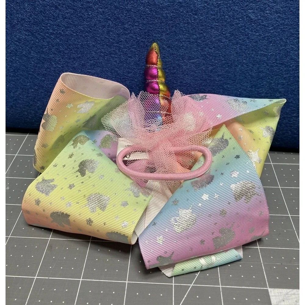 JoJo Siwa Unicorn Hair Bow w/Ponytail Band Pompom & Unicorn Horn Large 6